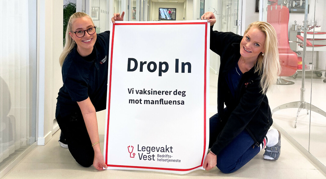 Stikker på VVS-dagene: Anniken Kjos Nilsen, HR og administrasjonsansvarlig i Legevakt Vest Bedriftshelsetjeneste og fagansvarlig sykepleier Eira Oftstad Pedersen stiller med influensavaksiner på VVS-dagene. Stikker på VVS-dagene: Anniken Kjos Nilsen, HR og administrasjonsansvarlig i Legevakt Vest Bedriftshelsetjeneste og fagansvarlig sykepleier Eira Oftstad Pedersen stiller med influensavaksiner på VVS-dagene.