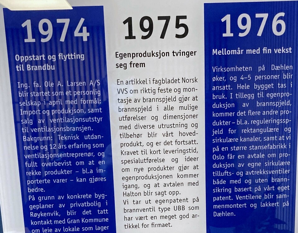 FAGBLADPÅVIRKET: Det var en artikkel i Norsk VVS om riktig feste og montasje av brannspjeld som gjorde at brannspjeld i alle mulige utførelser og dimensjoner, med utrustning og tilbehør, ble hovedproduktet for firmaet som den gangen ennå var OAL.